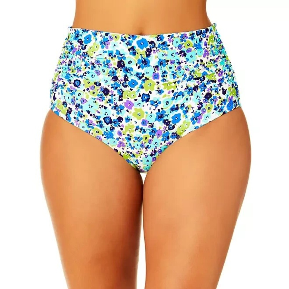 Anne Cole Womens Convertible High Waist Swim Bottom Blue Ditsy Floral XS NWT
